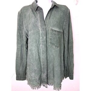 Umgee Usa Linen Blend Patina Dyed Long Sleeve Top Size Medium Raw Hem Boho‎